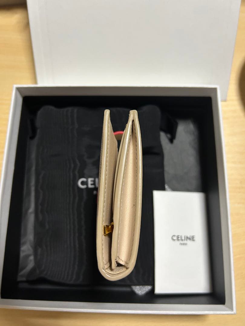 CELINE 二つ折り財布 ベージュ/レッド