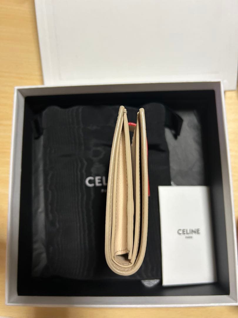 CELINE 二つ折り財布 ベージュ/レッド