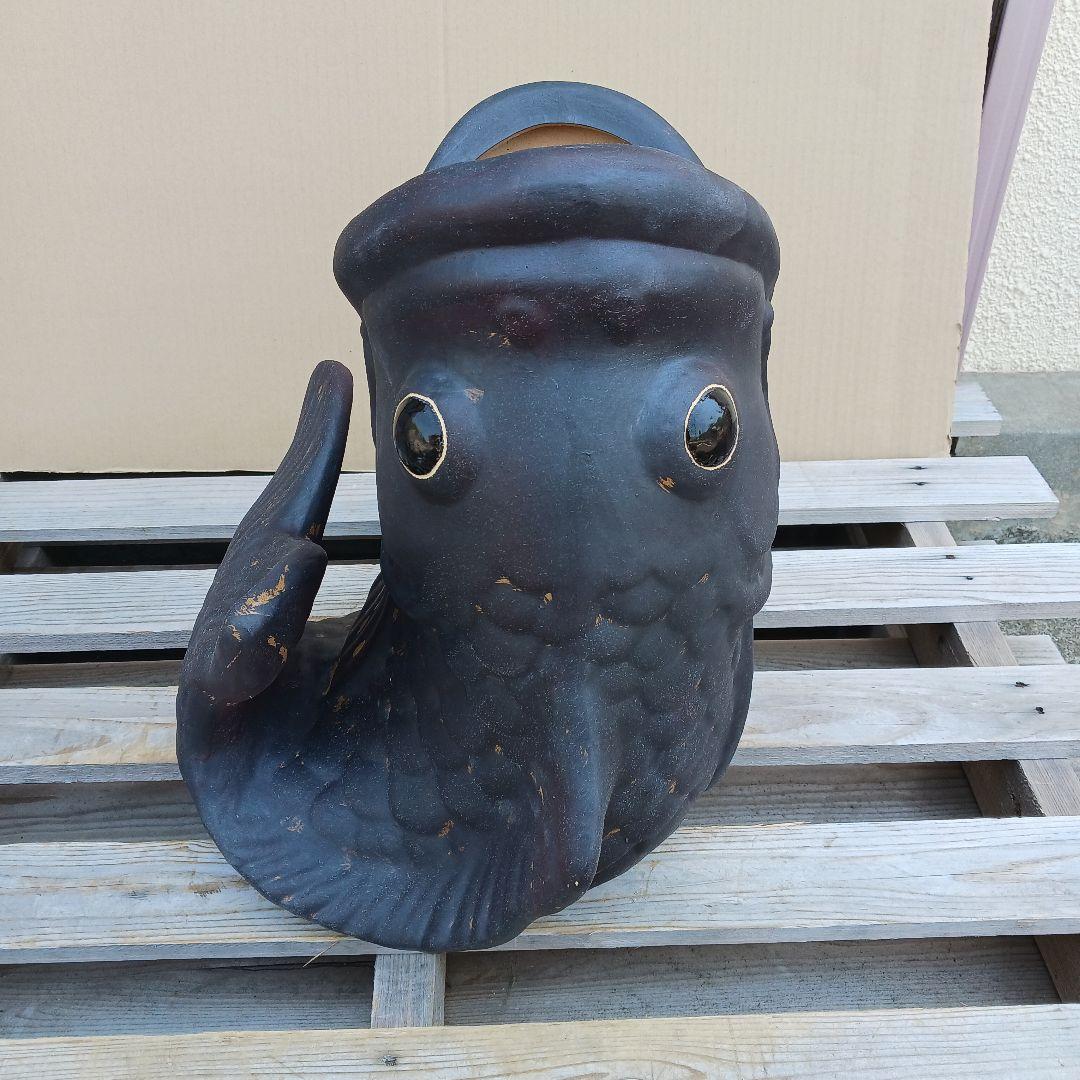 新品　陶器　傘立て　難有　鯉　ブラック　アンティーク　オブジェ　縁起物　U-93