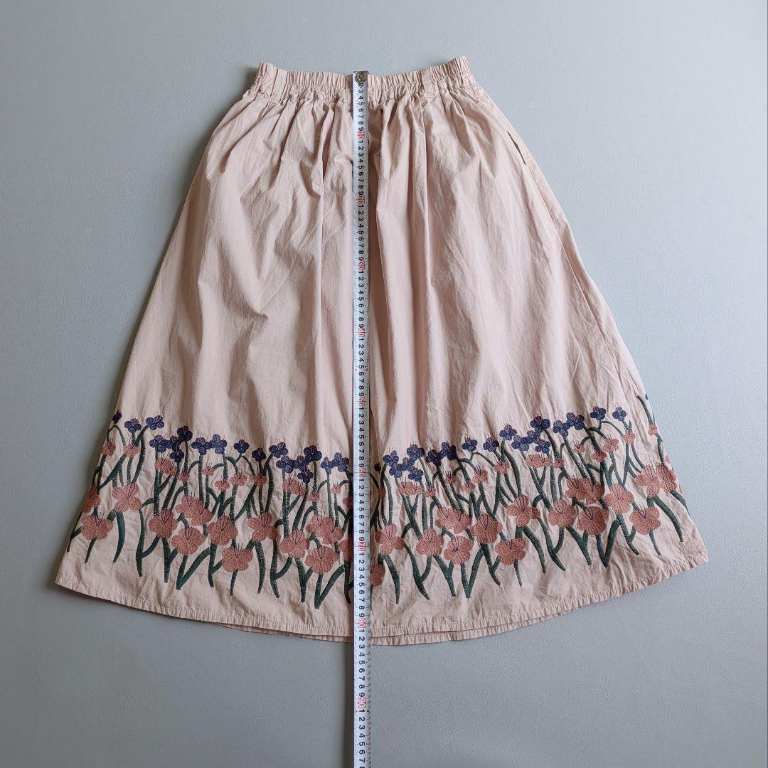 Emago／淡いピンク❁︎エンブロイダリーギャザースカート ロング丈刺繍花柄