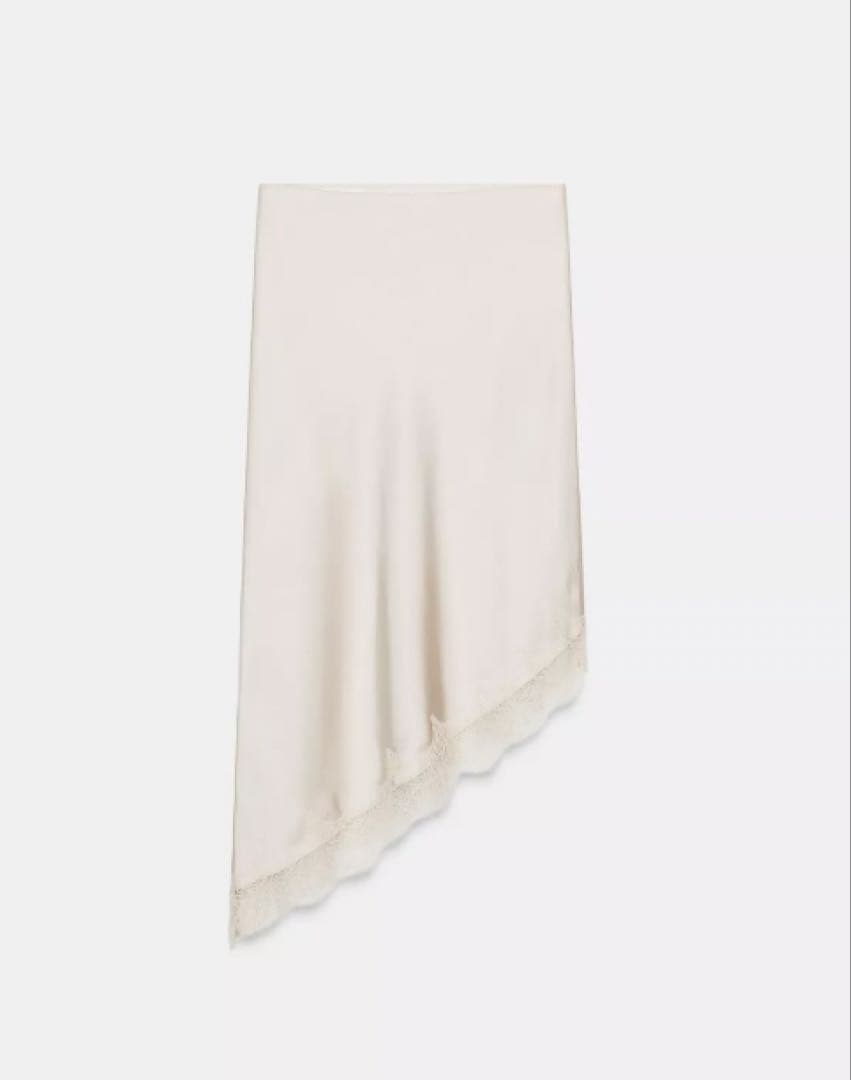 h*h様 ZARA M 新品 サテン レース スカート ベージュ グレー