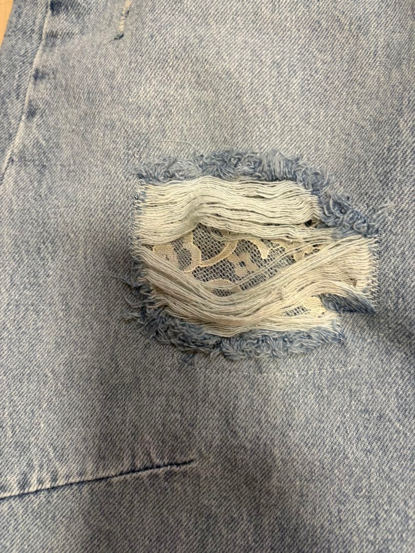 完売品　ZARA ダメージ加工バギーレースデニムパンツ