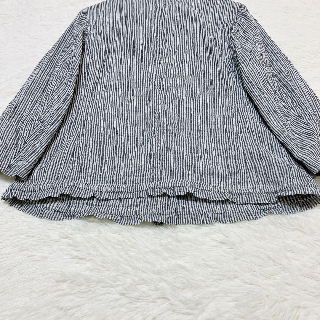 【希少】HaaT ISSEY MIYAKE 縮絨ストライプジャケット 灰/白