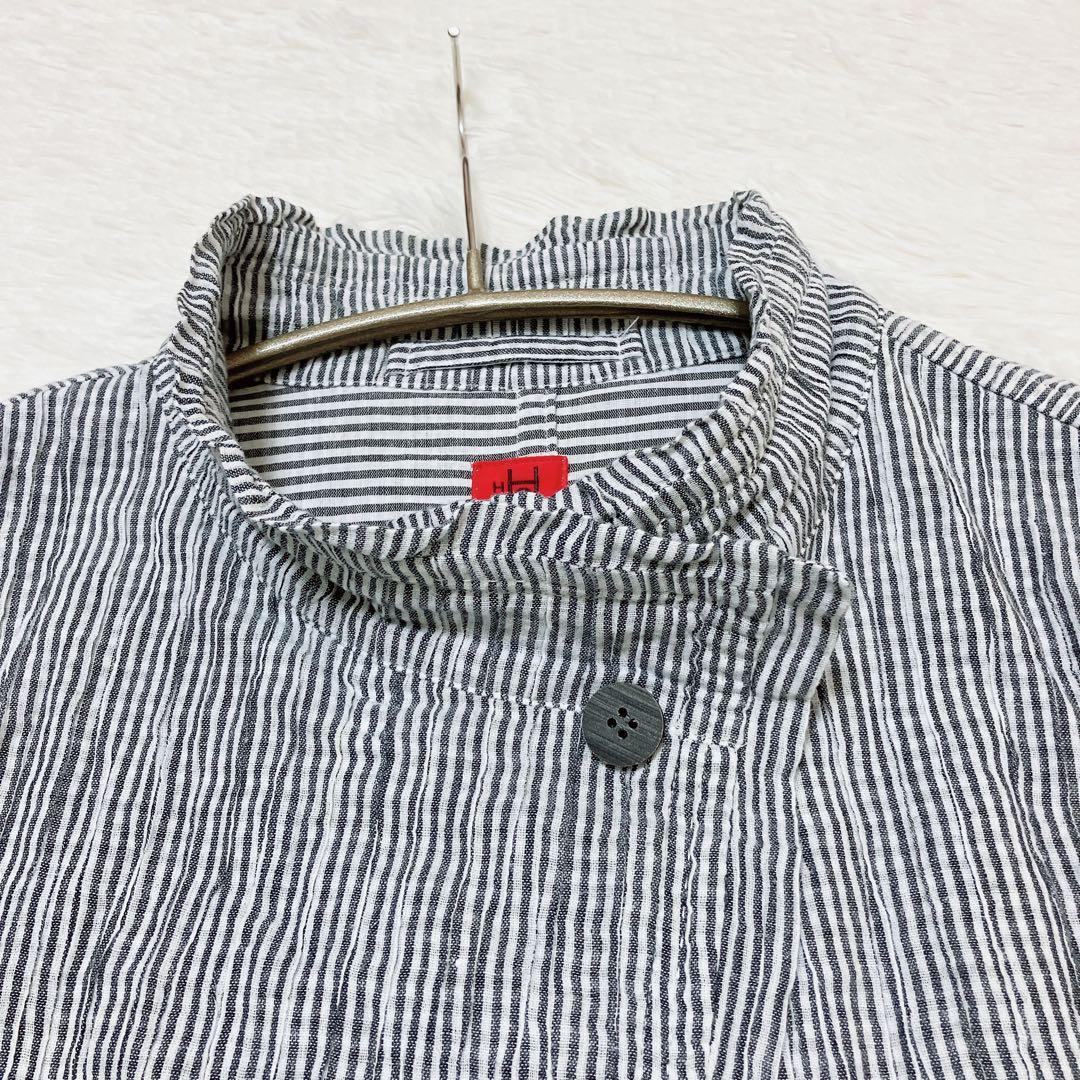 【希少】HaaT ISSEY MIYAKE 縮絨ストライプジャケット 灰/白