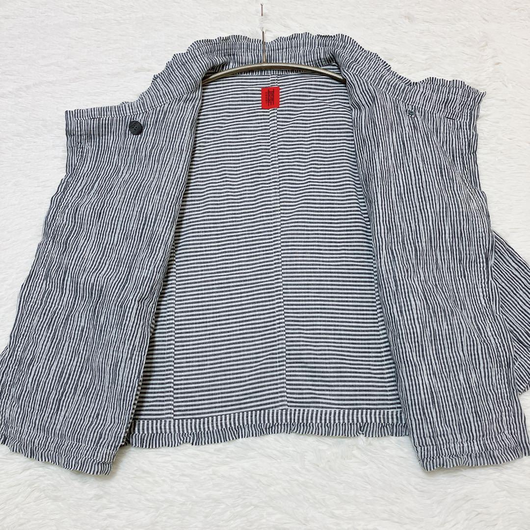 【希少】HaaT ISSEY MIYAKE 縮絨ストライプジャケット 灰/白