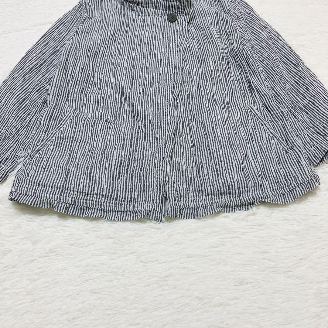 【希少】HaaT ISSEY MIYAKE 縮絨ストライプジャケット 灰/白