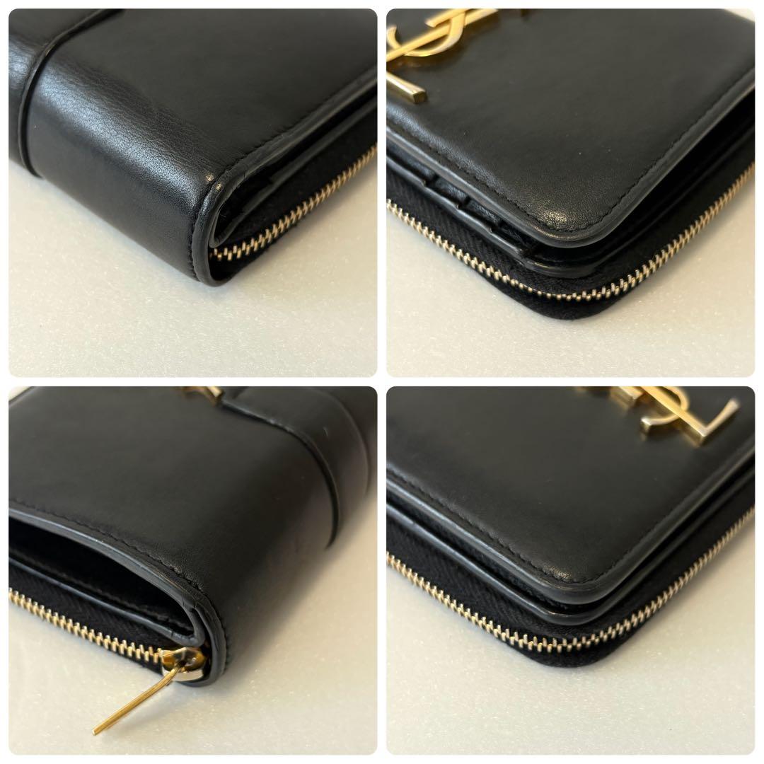 美品/現行✨サンローラン 二つ折り財布 カサンドラ ブラック レザー
