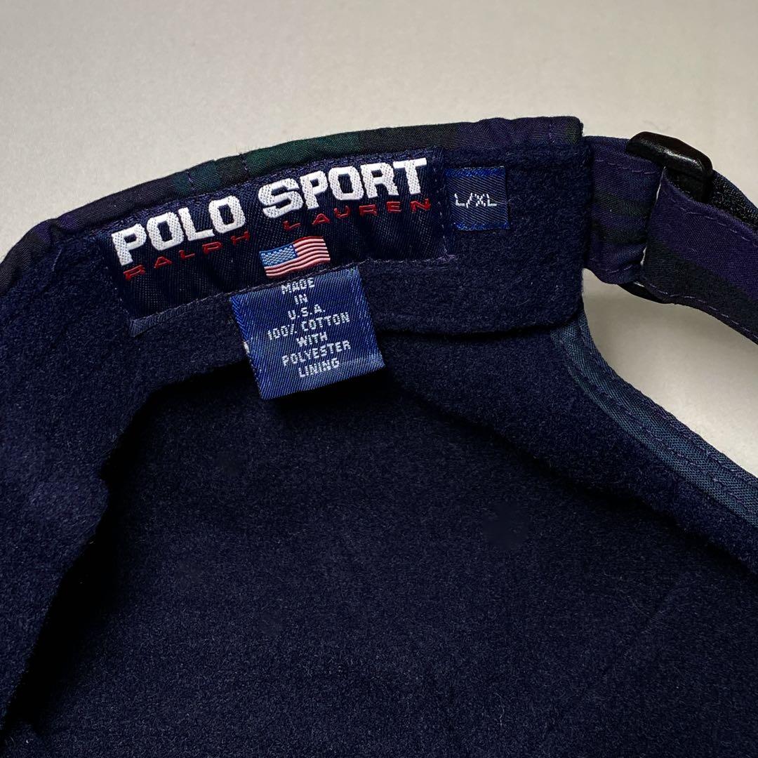 美品 Polo Sport フリースキャップ USA製 ブラックウォッチ 90s