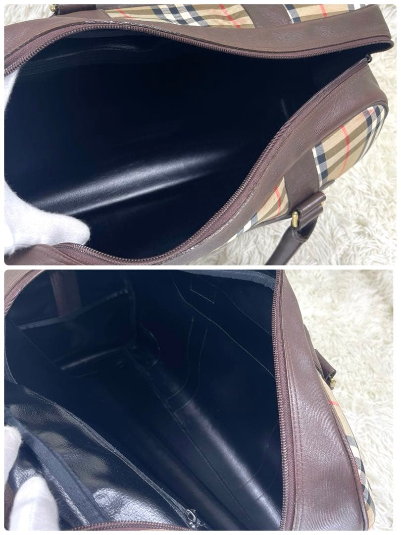 Burberrys ボストンバッグ　ロゴ金具　ノバチェック　レザー　キャンバス