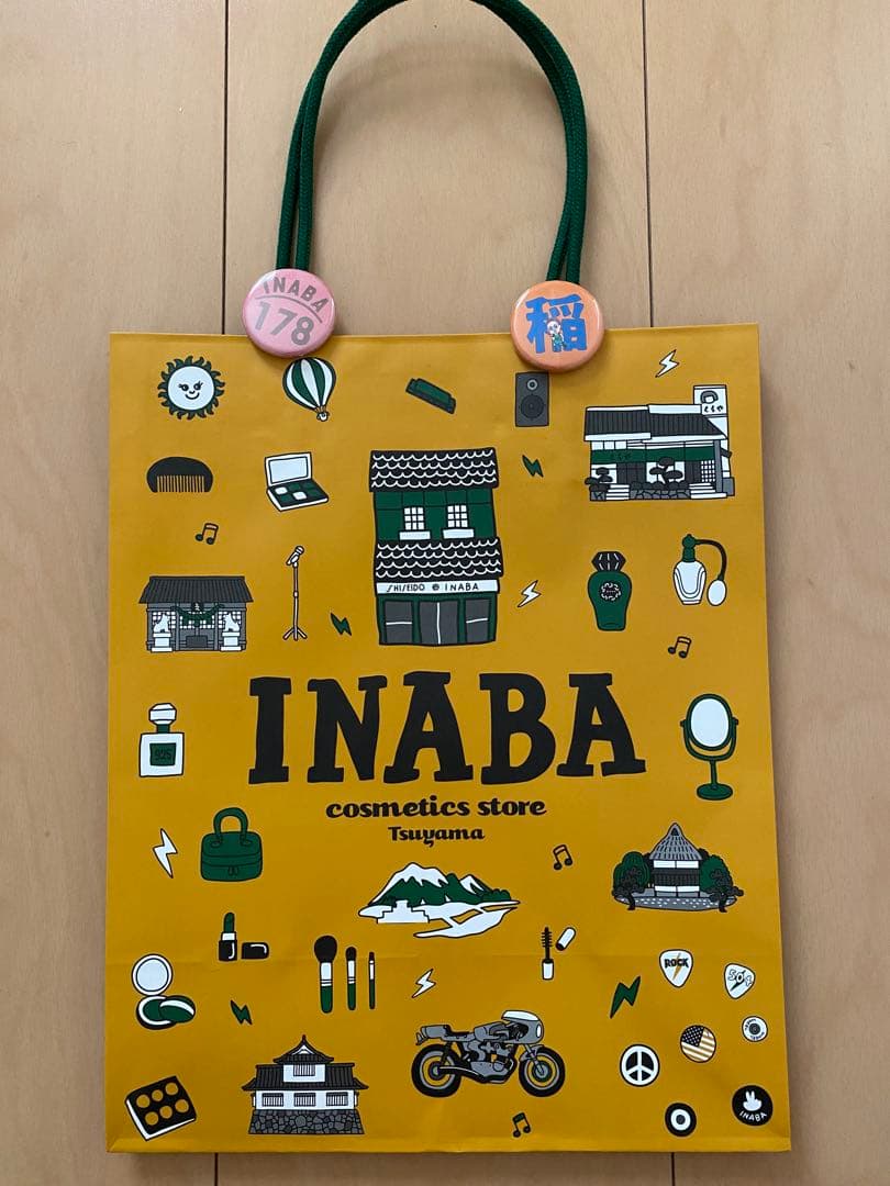 イナバ化粧品　稲守　ショッピングバッグ　缶バッジ