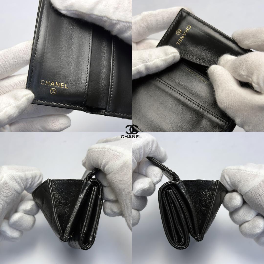 正規品　新型タイプ　シャネル　マトラッセ　ゴールド金具　Wホック　三つ折り財布