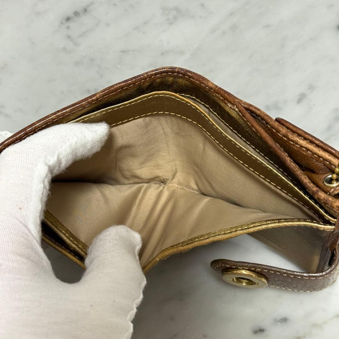 COACH コーチ 二つ折り財布 パッチワーク 切替 本革 金 ターンロック