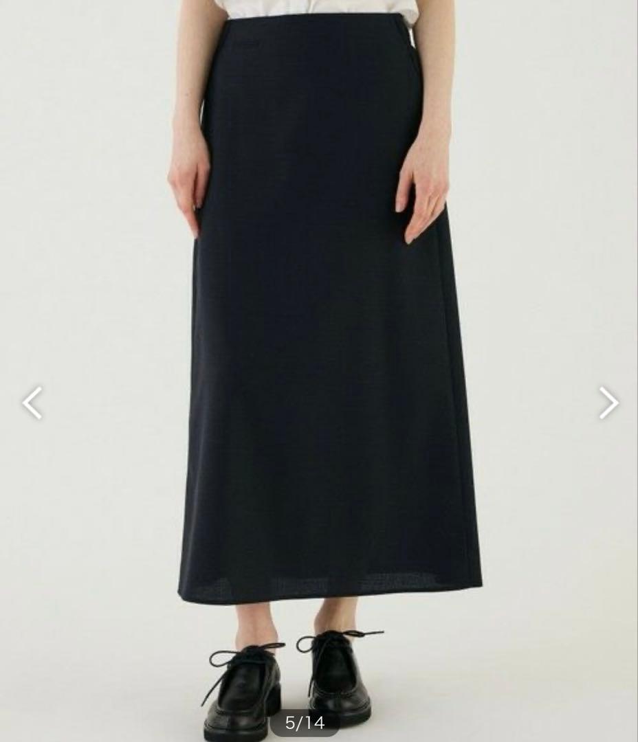 GALERIE VIE ストレッチウーステッド Aラインロングスカート ネイビー