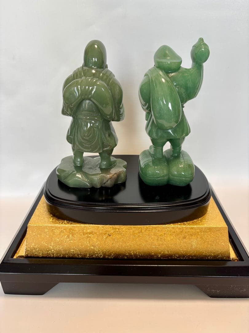 ト*イ様 #伝統工芸士・やまなし名工・保山作【恵比須大黒 】翡翠彫刻置物 ガラス
