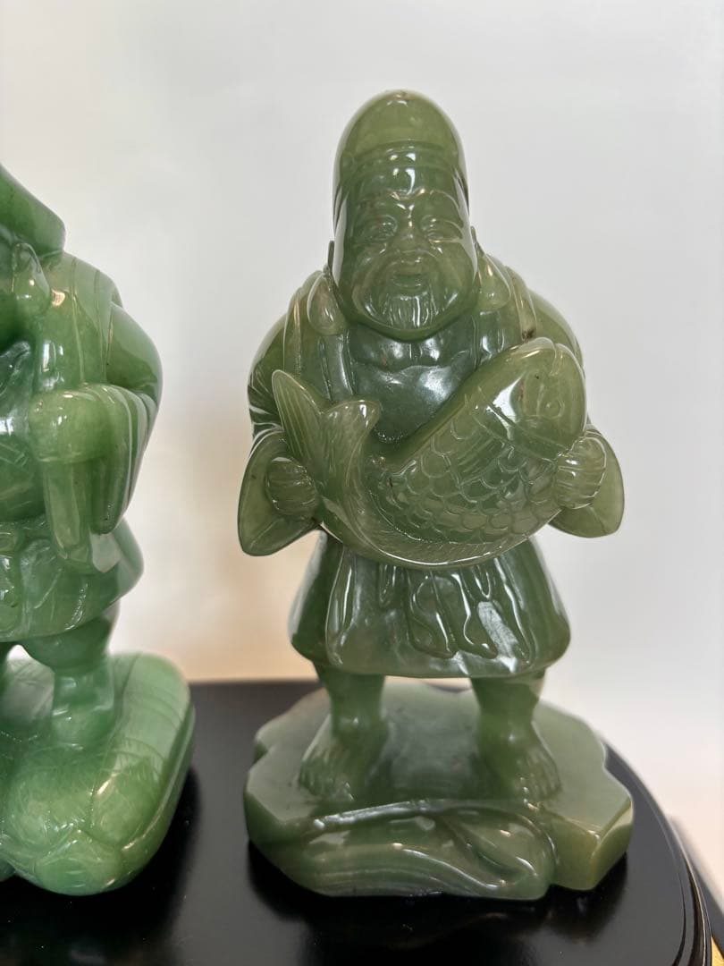 ト*イ様 #伝統工芸士・やまなし名工・保山作【恵比須大黒 】翡翠彫刻置物 ガラス