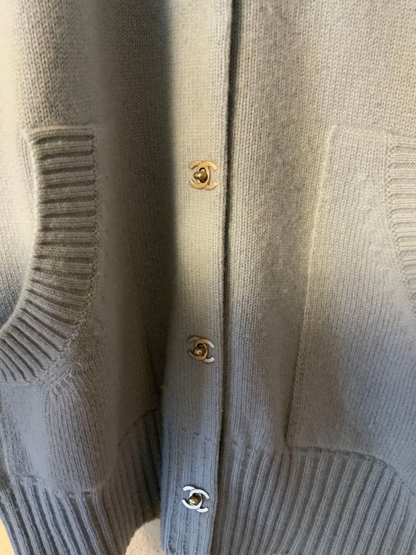 CHANEL ベルト付スカイブルー カーディガン 36