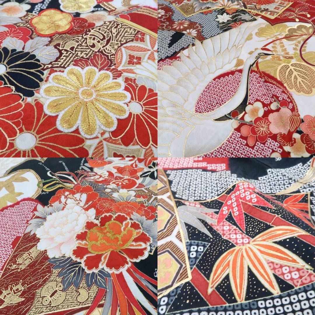 まり 美品 金駒刺繍 着物 正絹 トール 成人式 振袖 3744
