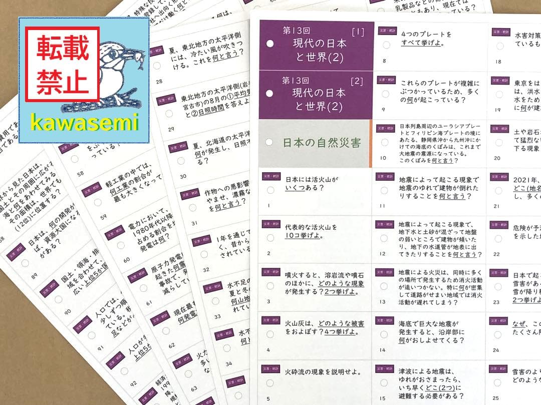 【中学受験】予習シリーズ社会 6年上 (第1-13回) 公民 暗記カードa