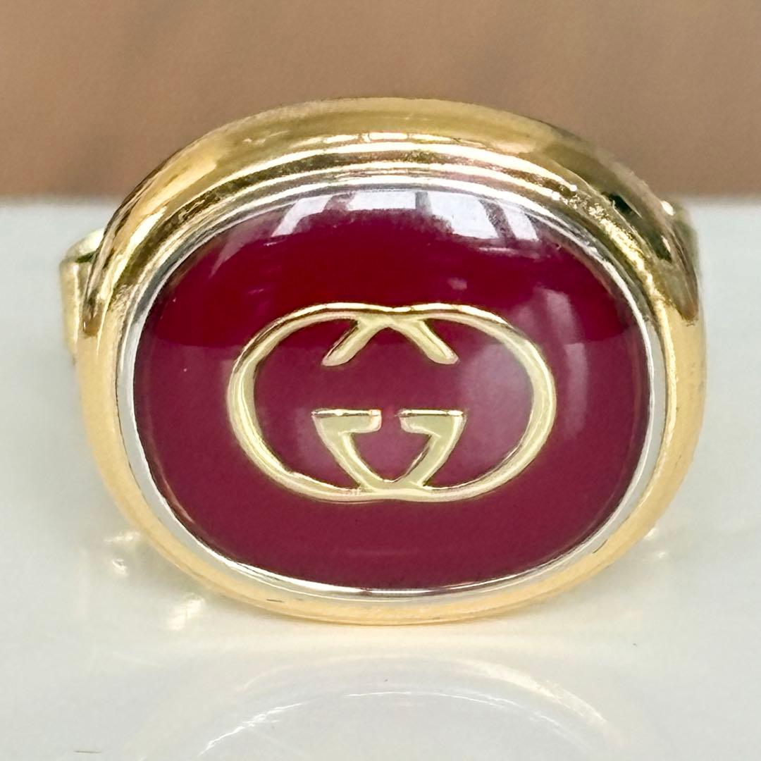 GUCCI オールドグッチ ヴィンテージ GG カフスボタン ゴールド レッド