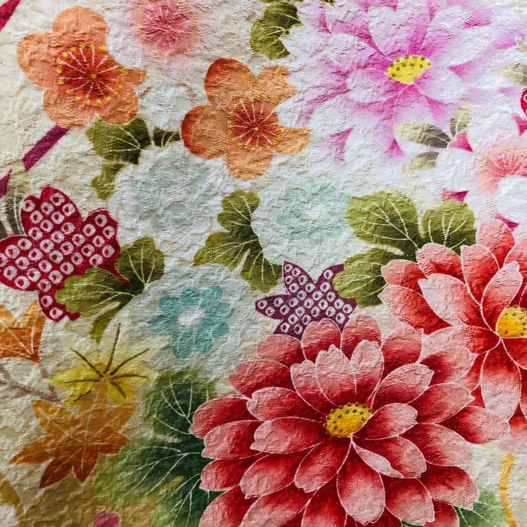 振袖正絹フルセット‼️豪華絢爛クリームラメキッラキラ ⭐︎花々金彩刺繍⭐︎新品豪華袋帯