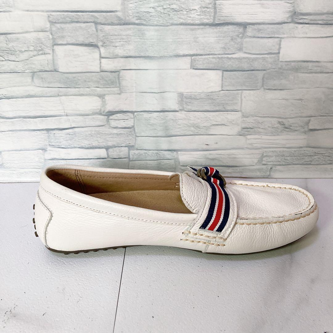 美品 ポロラルフローレン ドライビングシューズ 革靴 本革 白 青 赤 27