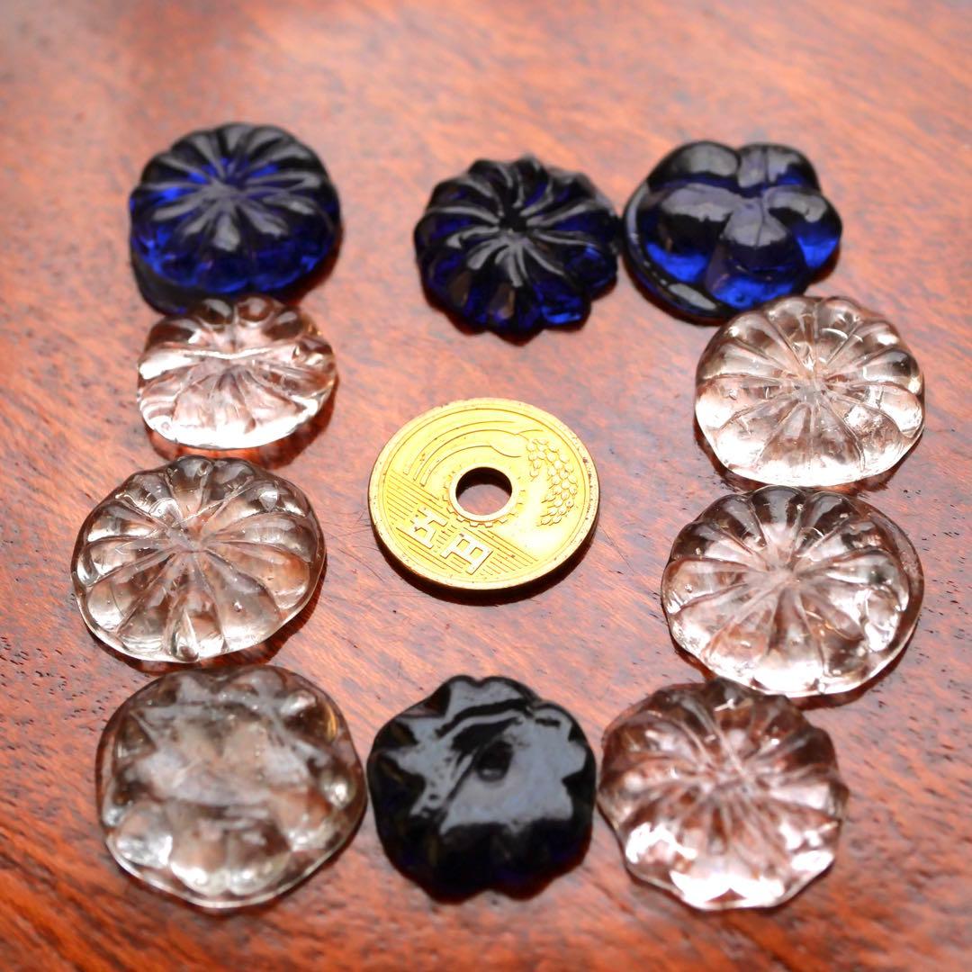 花はじき 10枚 桜・菊・梅 古いおはじき 大正 昭和 和ガラス レトロ /SN
