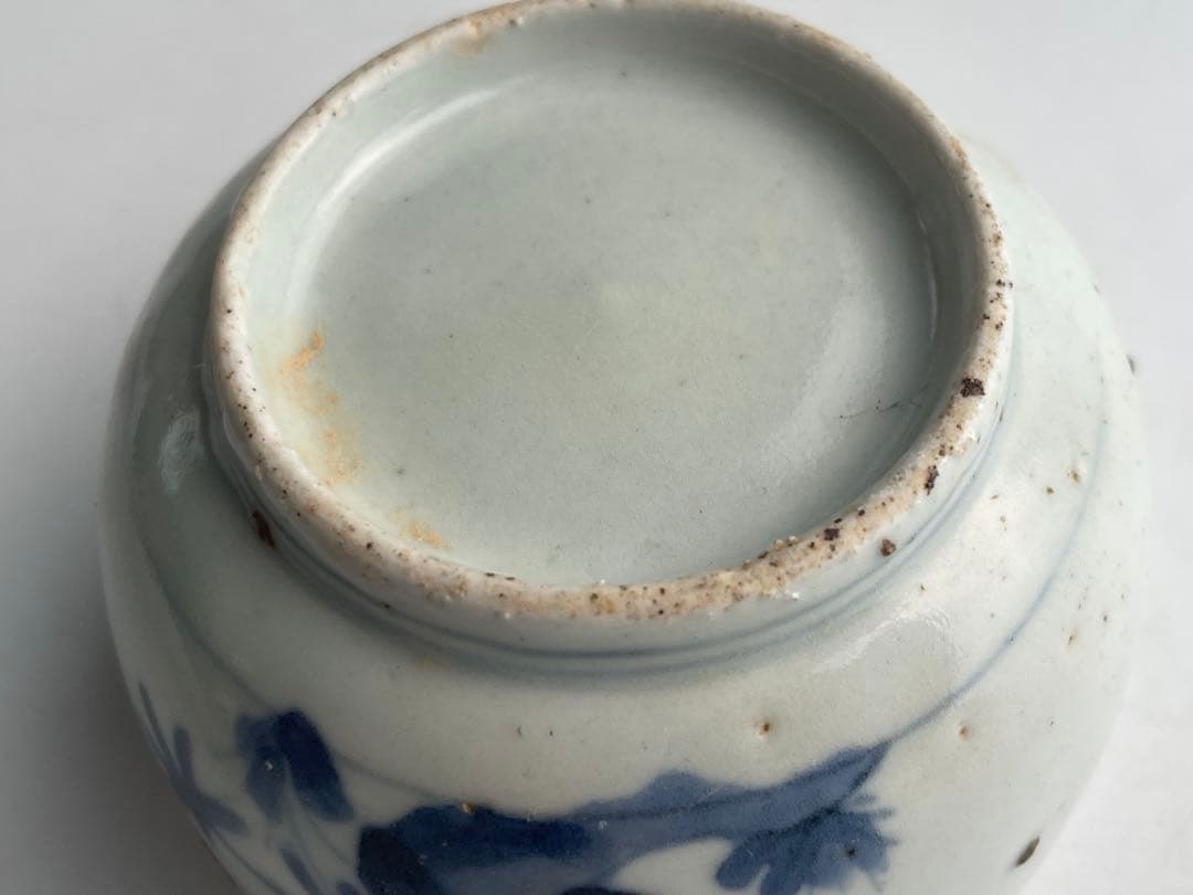 骨董　アンティーク　初期伊万里　藍九谷　染付草花文小碗　残欠　出土品　発掘品