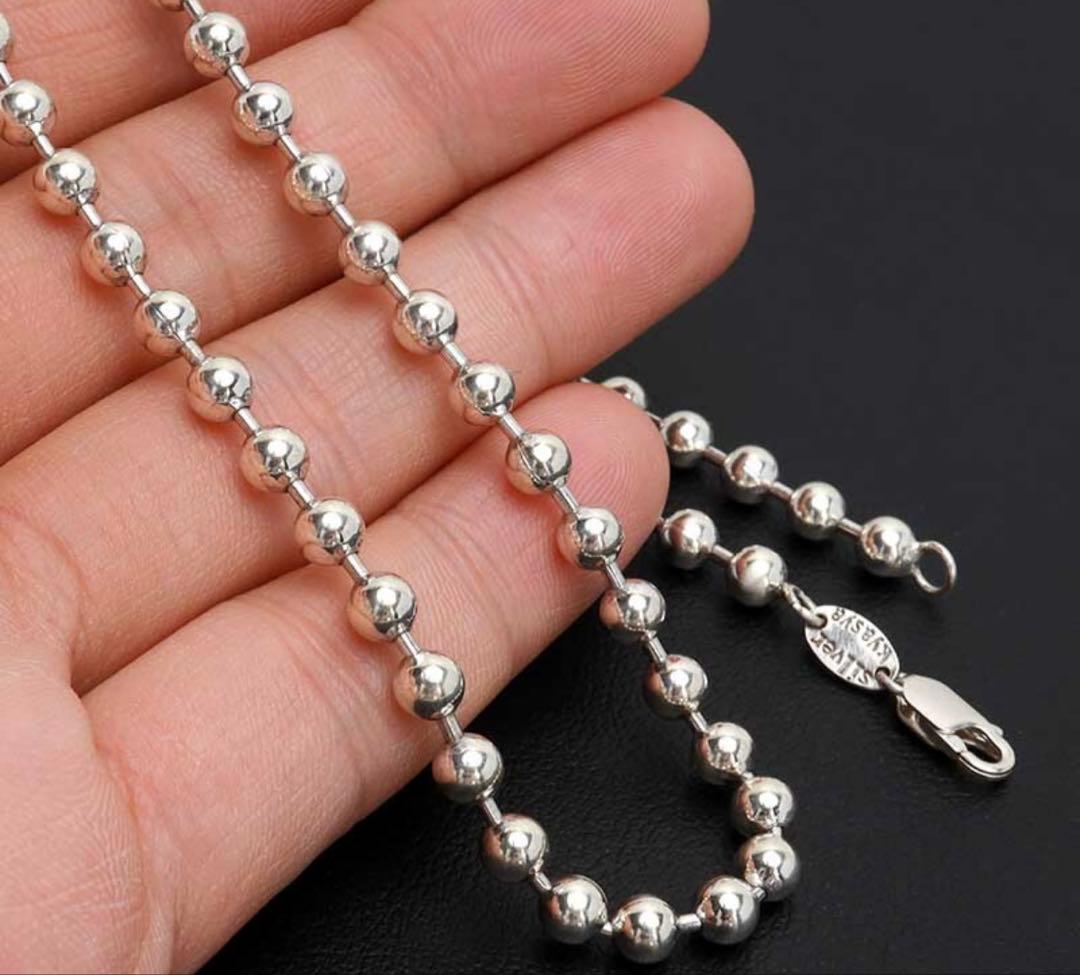 【美品】 ボールチェーンネックレス シルバー925 5mm60cm