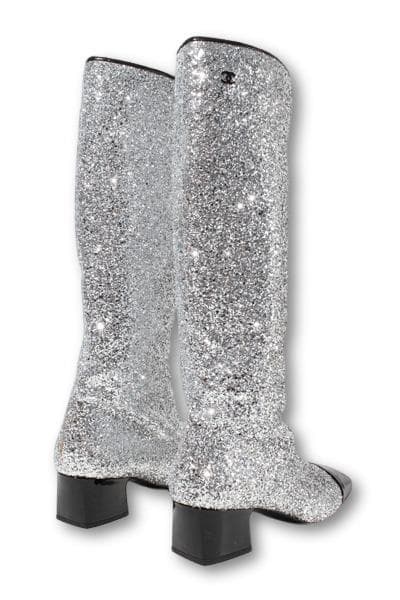 24.5cm CHANELココマーク グリッター ロング ヒール ブーツ 39C