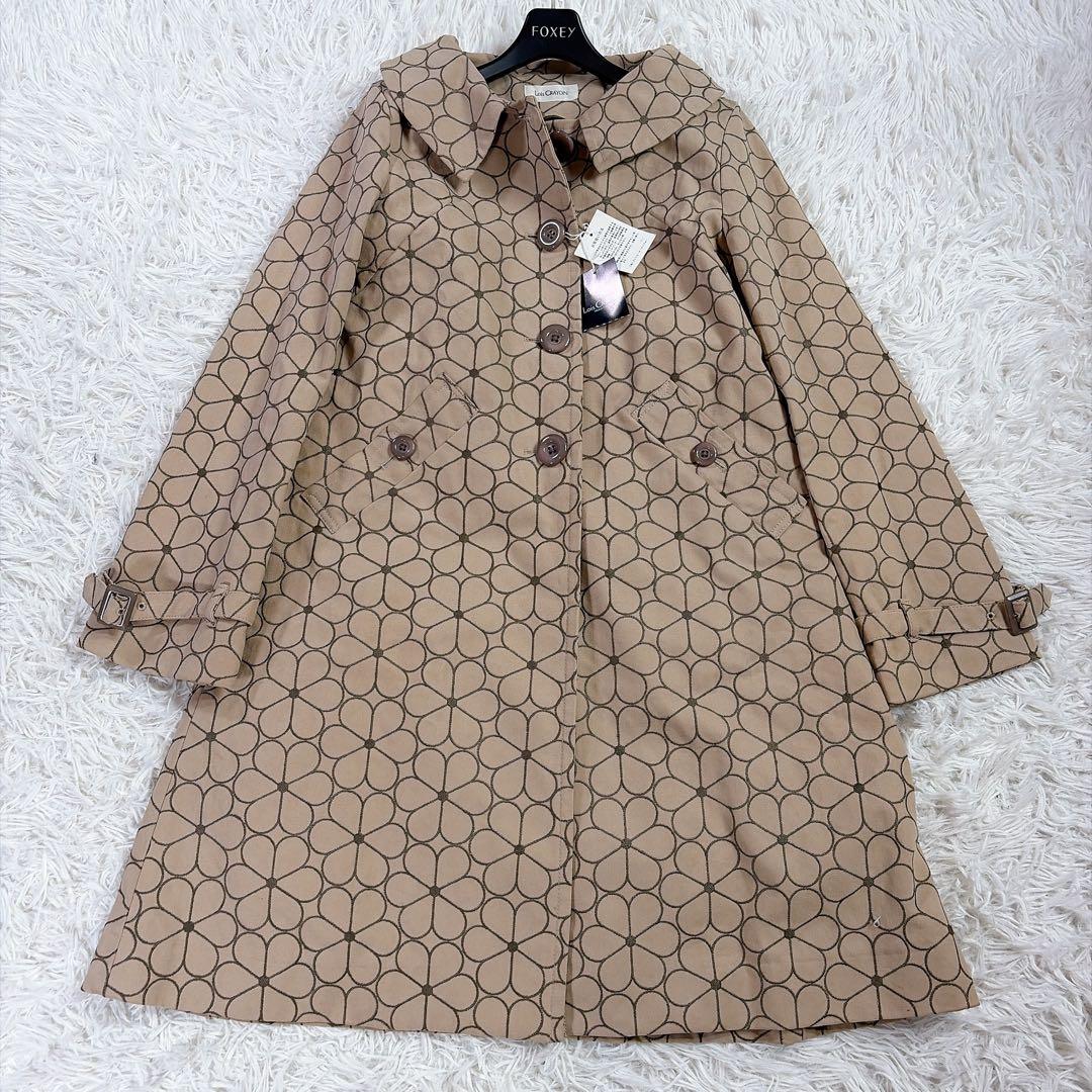 未使用　ロイスクレヨン　花柄総刺繍トレンチコート　　ライナー付き　ベージュ