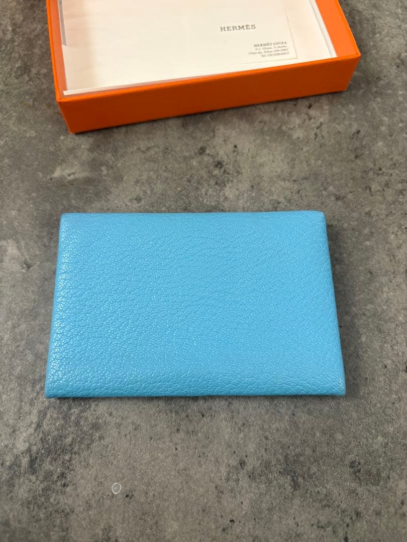 期間限定最終価格　HERMES 水色 レザー 名刺入れ