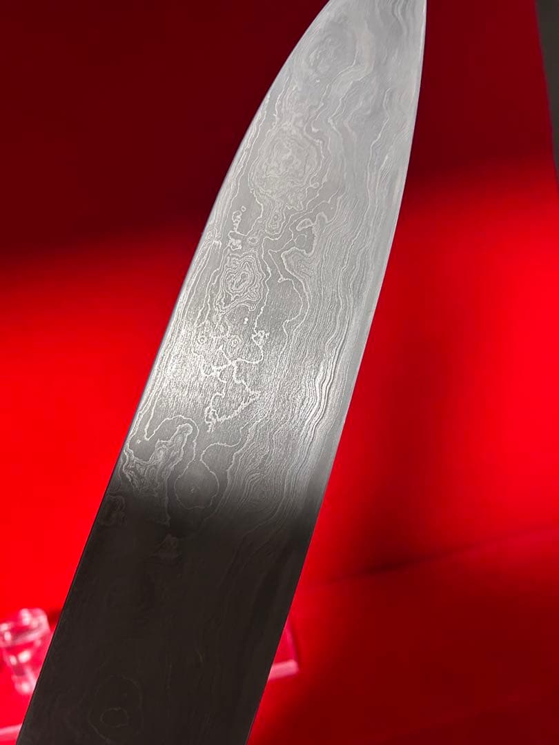 01582 包丁　牛刀　スウェーデン鋼　折り返し鍛錬　墨流　黒染　本職用　未使用