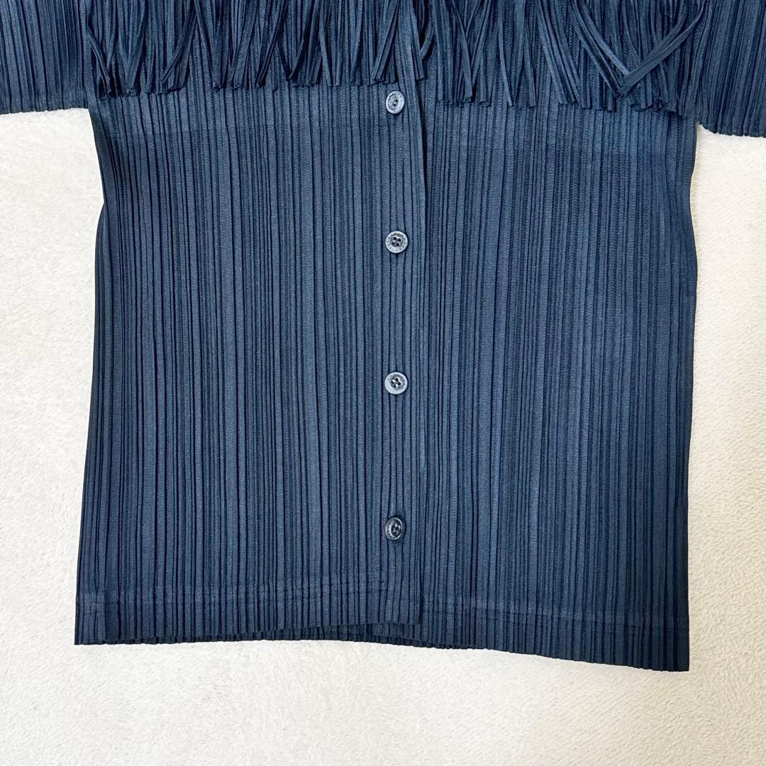 極美品✨PLEATS PLEASE プリーツ　フリンジ　変更　ネイビー　半袖