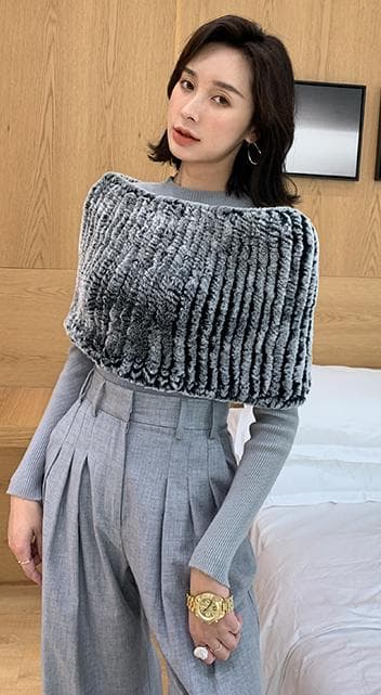 柔らかな毛皮の レッキス編み込み◆肉厚 ボレロ◆スヌード /◆毛皮 リアルファー