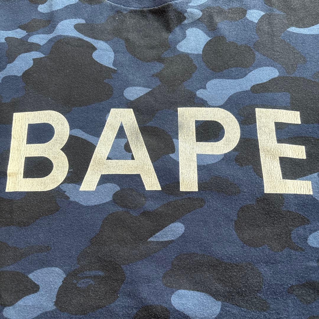 A BATHING APEアベイシングエイプ ロゴカモ柄半袖Ｔシャツ/ブルー/Ｌ