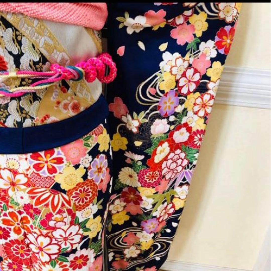 振袖正絹フルセット‼️豪華絢爛紺地×紫 手毬桜金彩金糸刺繍貴賓溢れてる⭐︎ご令嬢振袖
