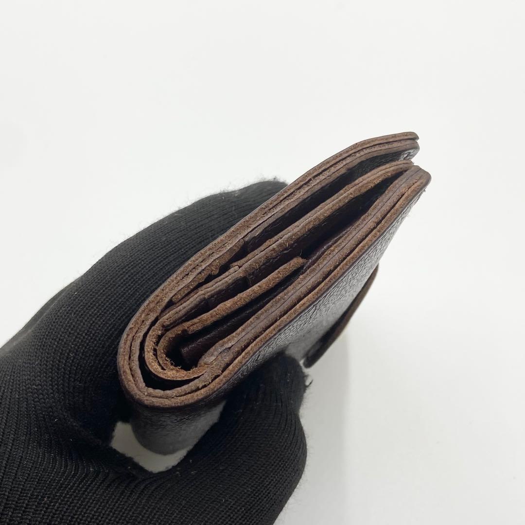 極美品　イルビゾンテ　折り財布　オールレザー　ロゴ刻印　ダークブラウン