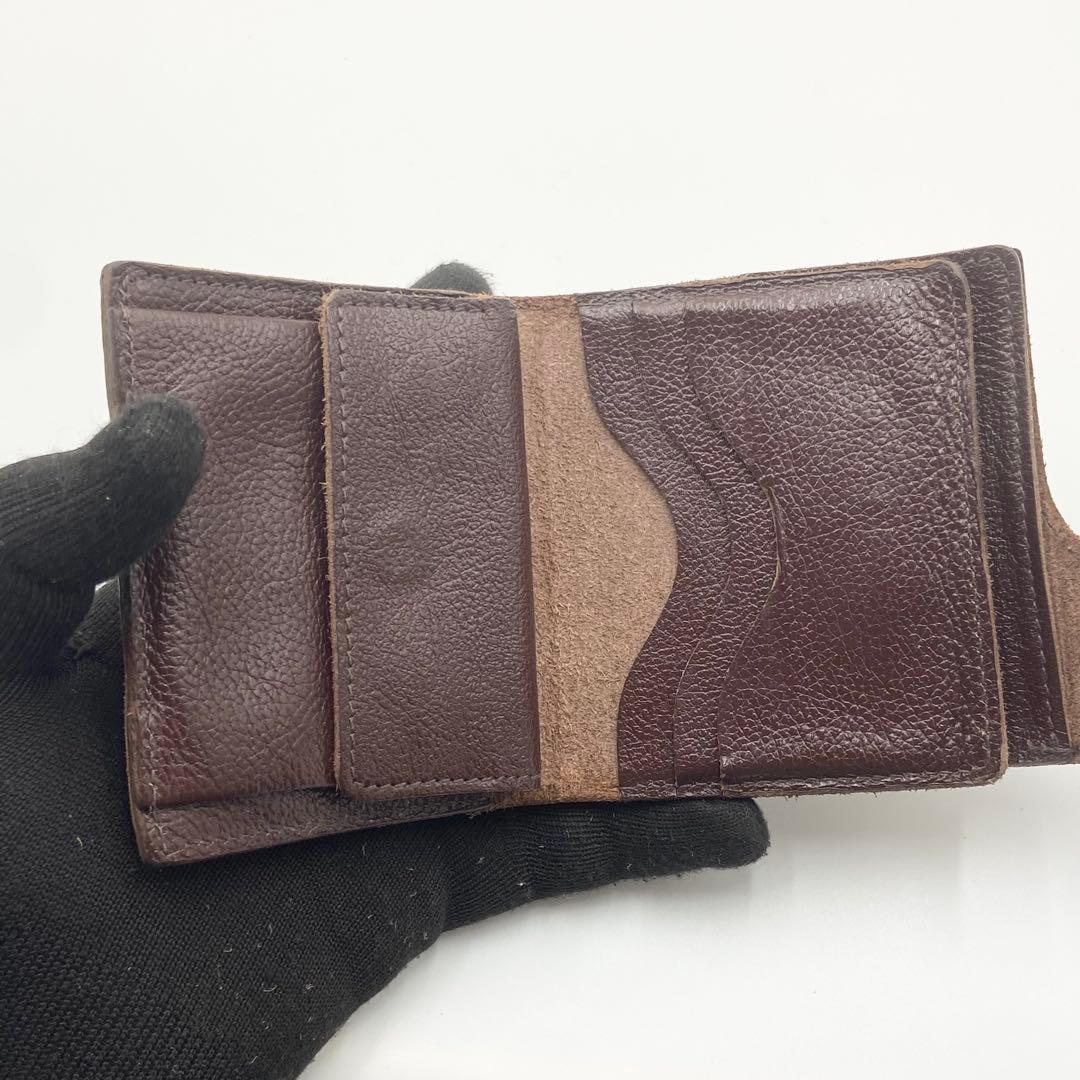 極美品　イルビゾンテ　折り財布　オールレザー　ロゴ刻印　ダークブラウン