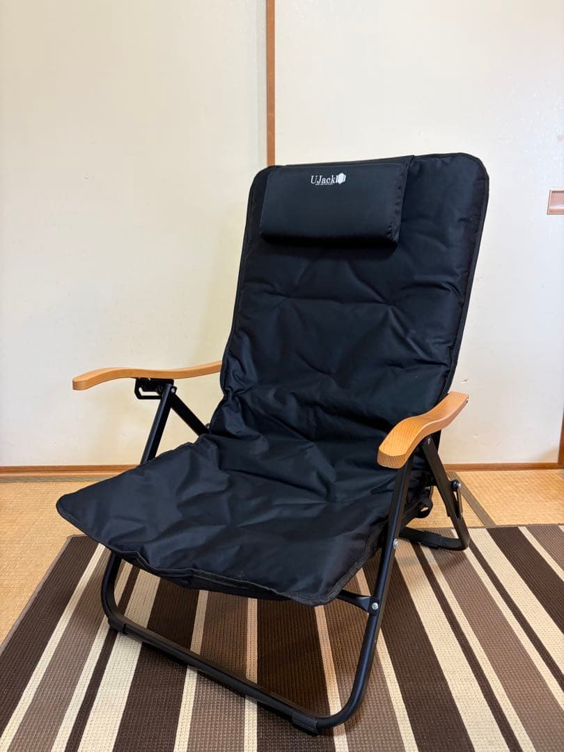 U-JACK 難燃　リクライニングローチェア　プレミアムクッション付き　ブラック