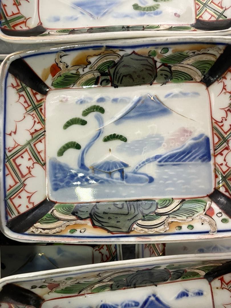 有田焼 伊万里焼 古伊万里 金彩 色絵 角皿　池盛皿