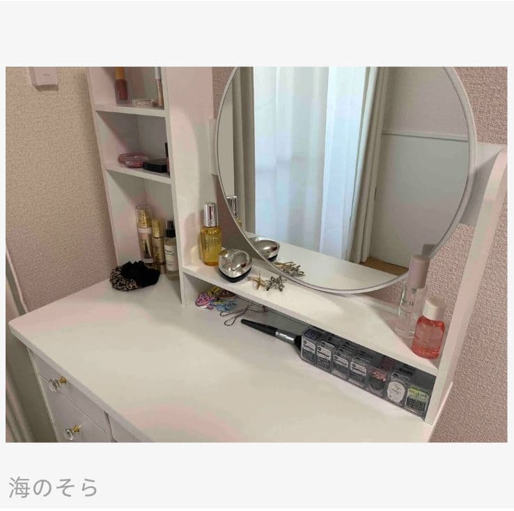 北欧風 80cm ドレッサー・鏡台 スツール付き