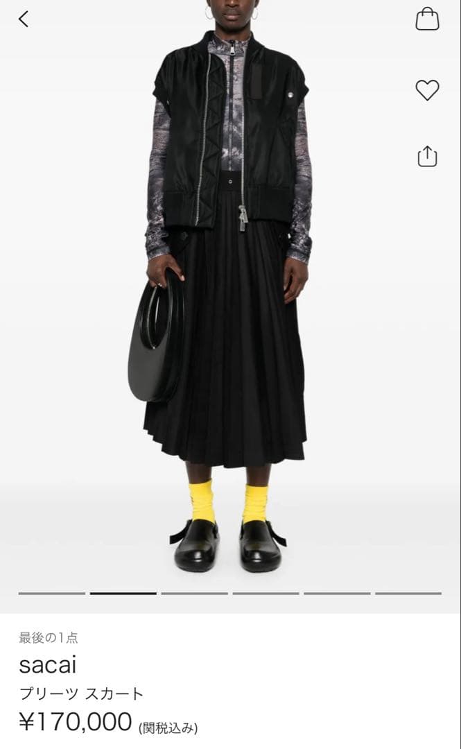 sacai 2024 ブラック プリーツスカート