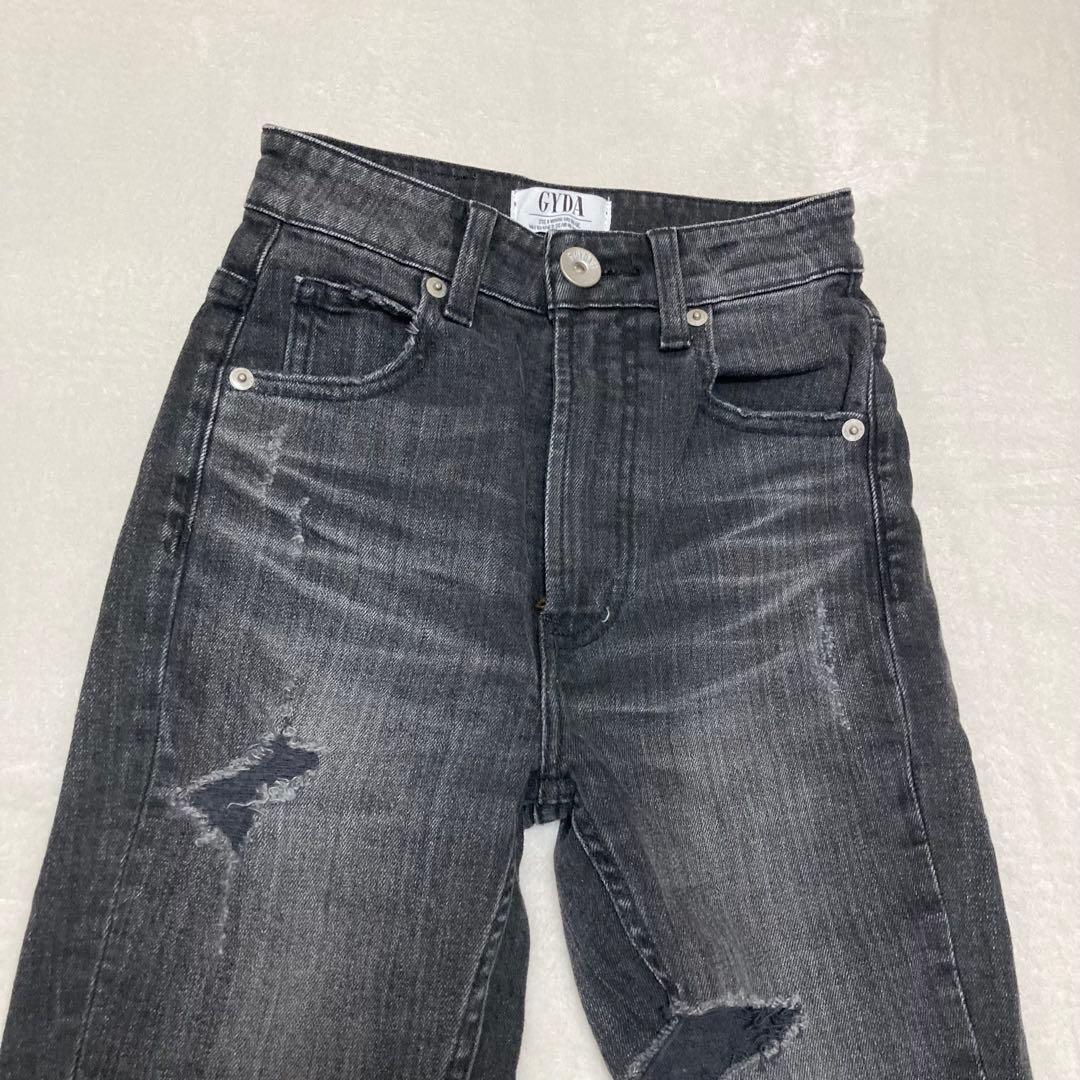 ジェイダ ハイウエストthigh highダメージデニムパンツ ブラック XS