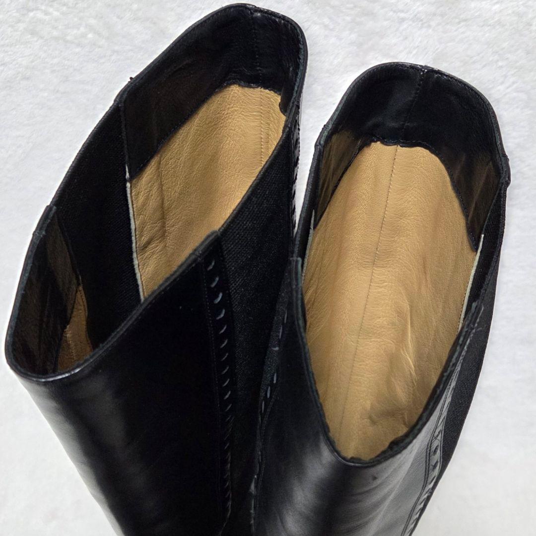 【美品】ALKA レザー サイドゴア ウィングチップ ロングブーツ 黒 24.5