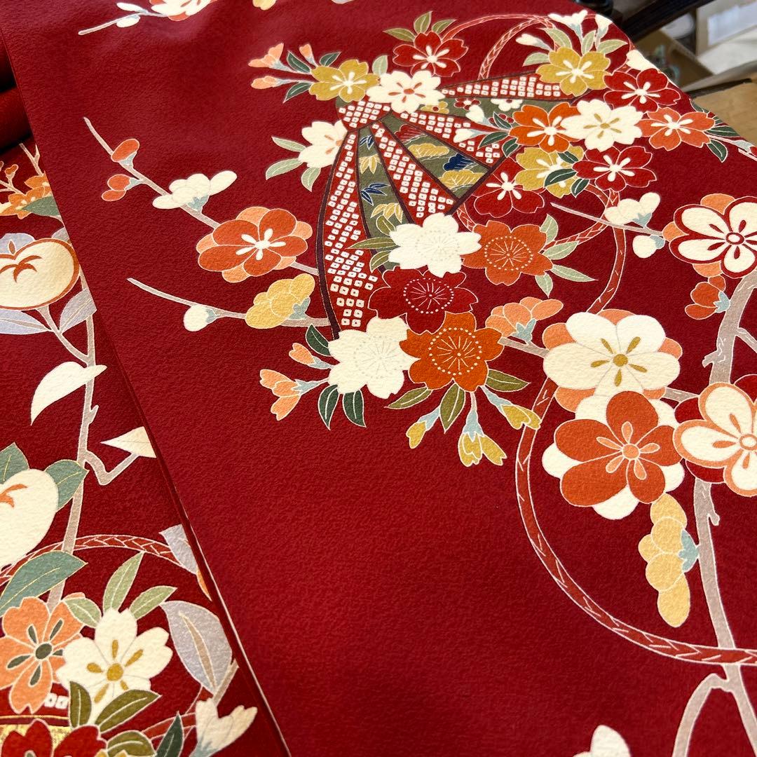 正絹　糸巻、花笠、橘振袖