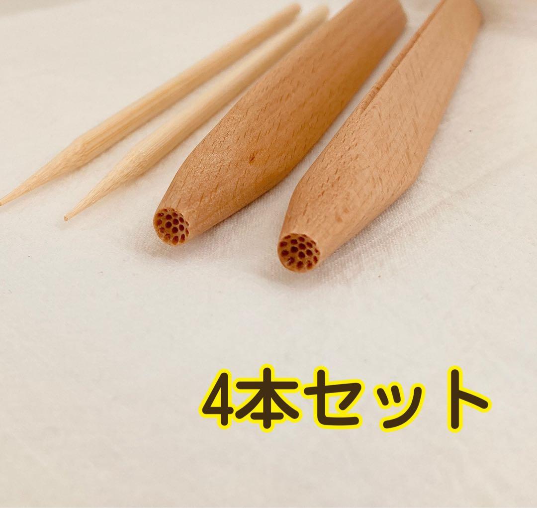 絹布巾3枚　筋入り押し棒1本　花芯付きの三角棒も2本