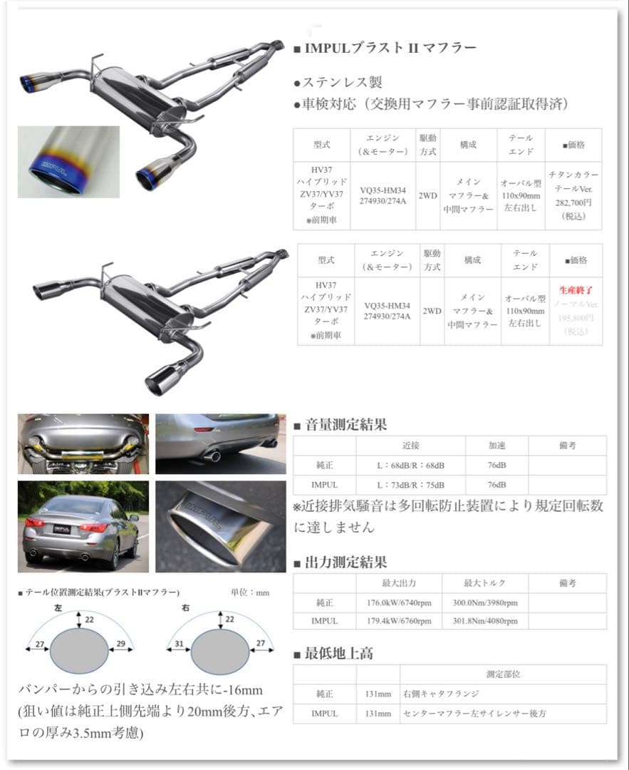 v37スカイライン IMPULブラストⅡマフラー 中間　リアピースセット