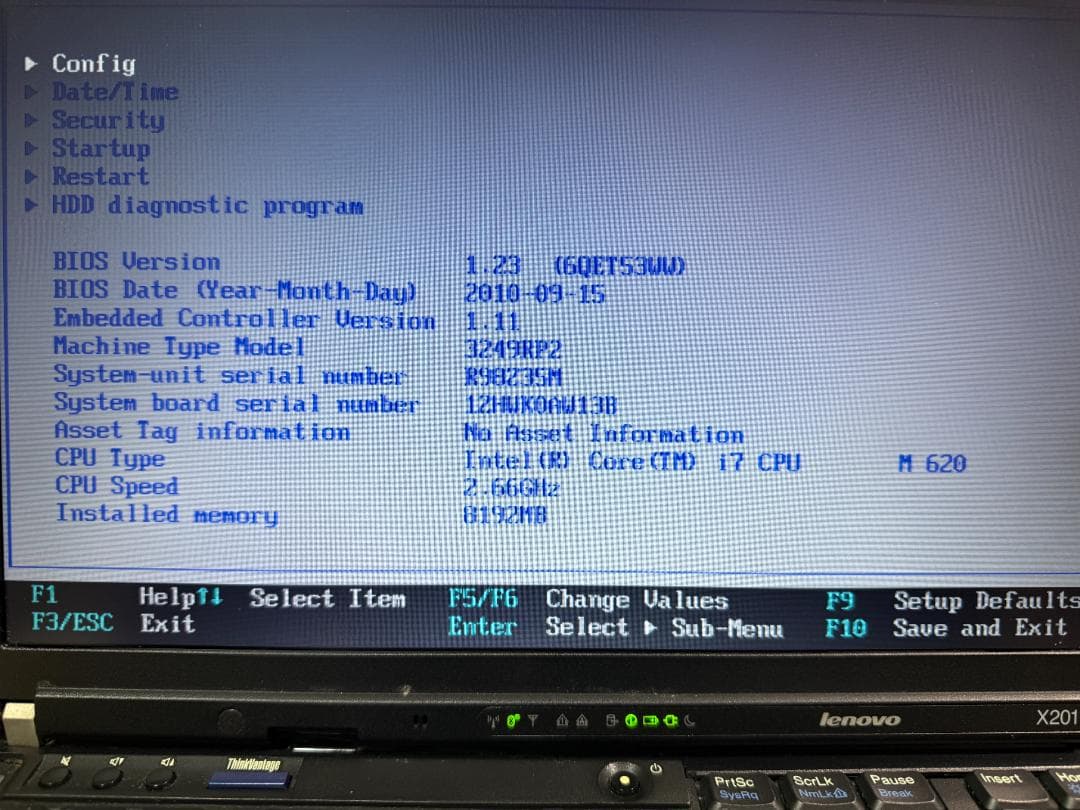 Windowsノート本体 ThinkPad X201 i7 / SSD250G/ 8GB/ Win7Pro