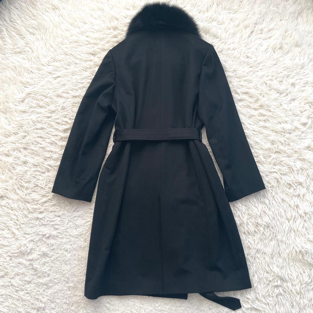 カシミヤ100% Aライン　ファー　ダブル　トレンチ　コート　ロング　2way