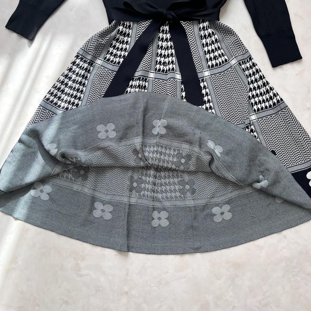 M'S GRACY ワンピース　花柄　Aライン　ベルト　カットソー　千鳥柄 M